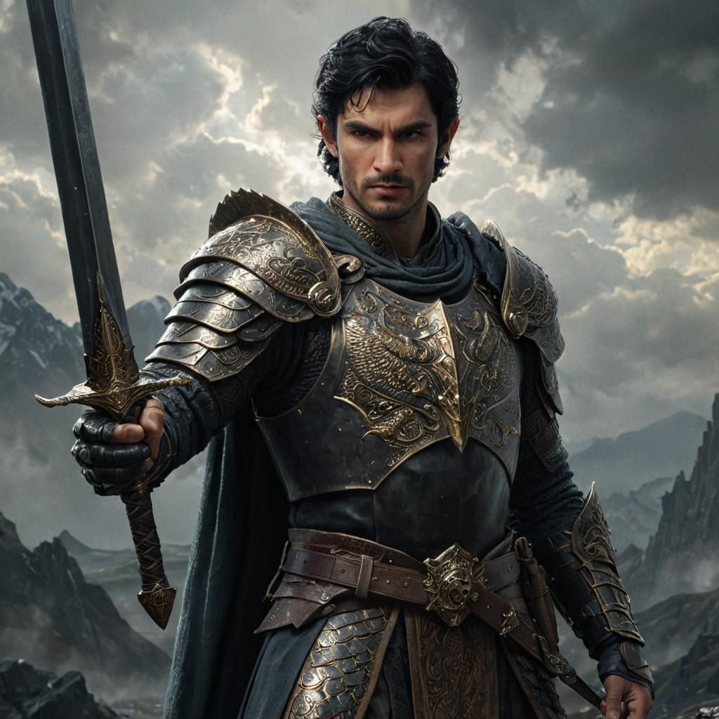 Epic Swordsman with Dragon-helm in Middle-earth