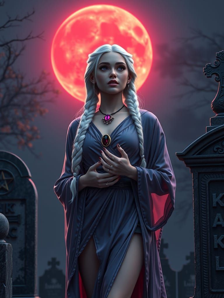 Ethereal Goddess in Crimson Moonlight