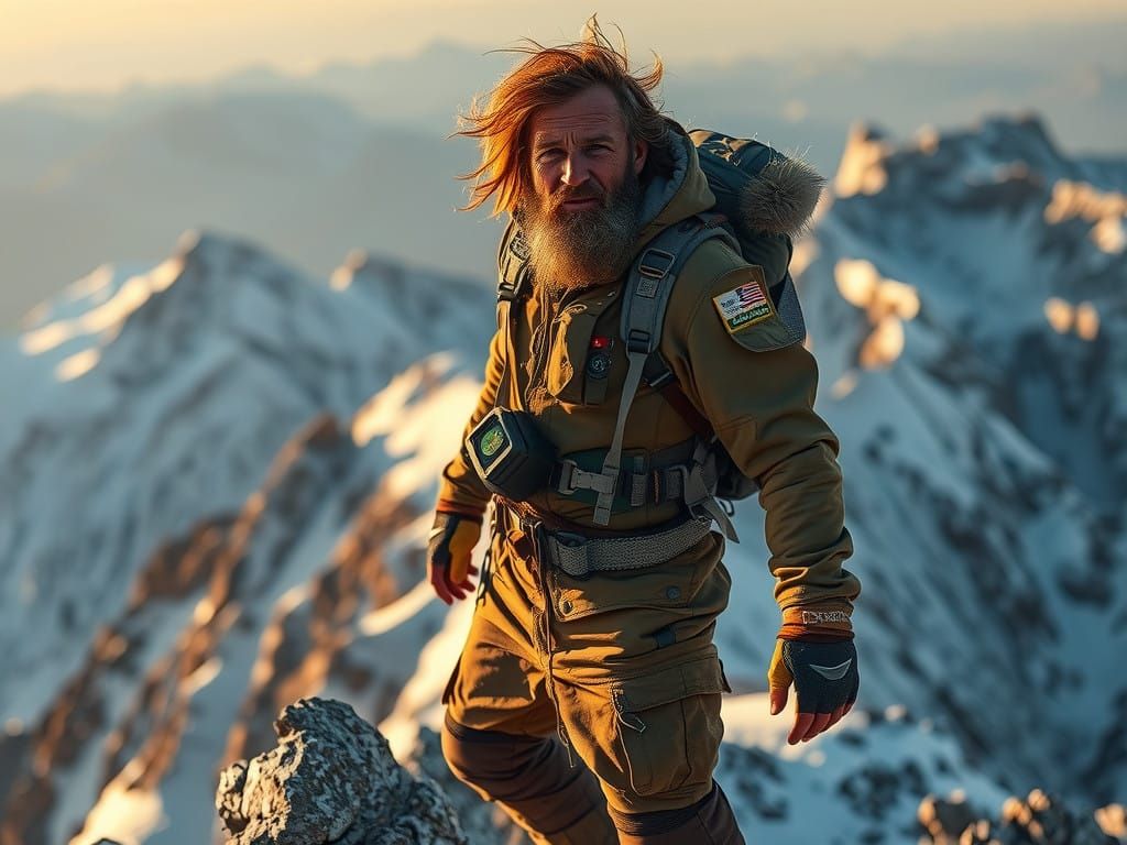 Cinematic Mountain Climber Portrait in High-Contrast Style