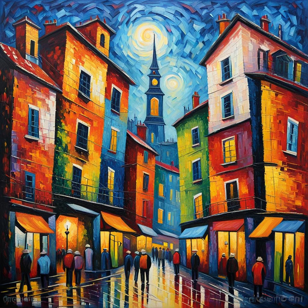 Expressionist Cityscape in Impasto Oil Painting