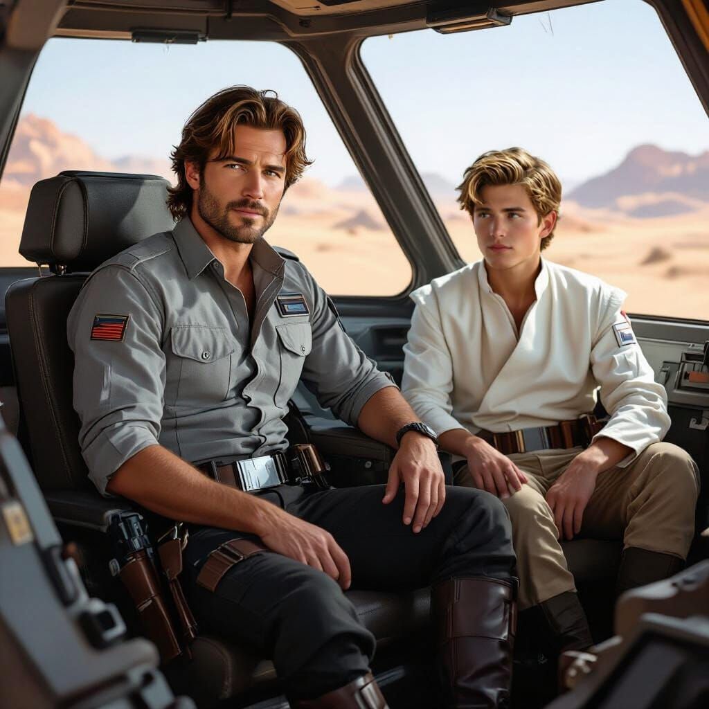 Hyper Realistic Sci-Fi Cockpit Scene with Two Men