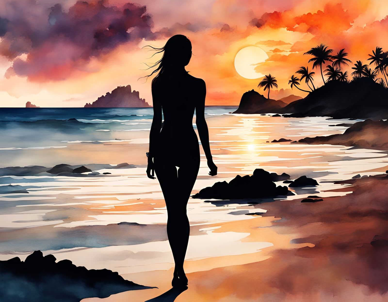 Dreamy Sunset Double Exposure on Deserted Island