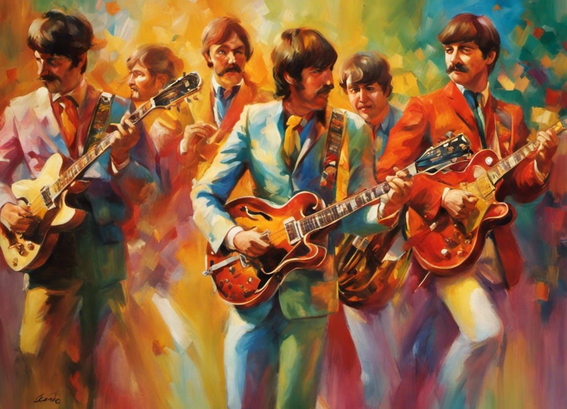 The Beatles Perform Live: Impressionism Oil Painting