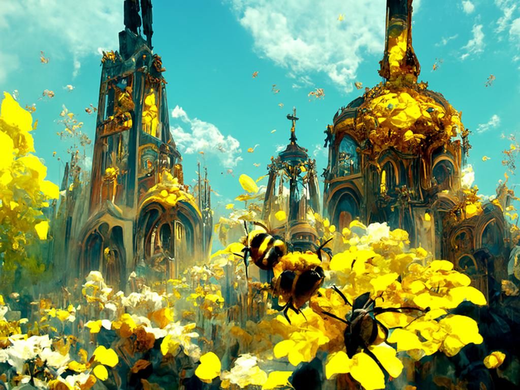 Elaborate Bee Cathedral Interior with Honeycomb Details