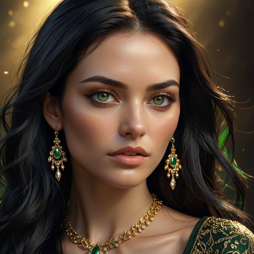 Stunning Woman with Gold Jewelry in Photorealistic Style