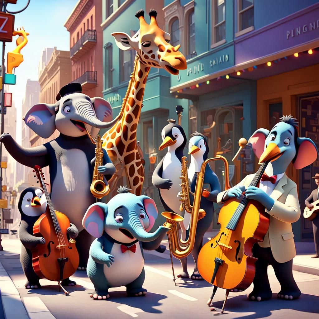 Zoo Animal Jazz Band Busking: Pixar 3D Animation