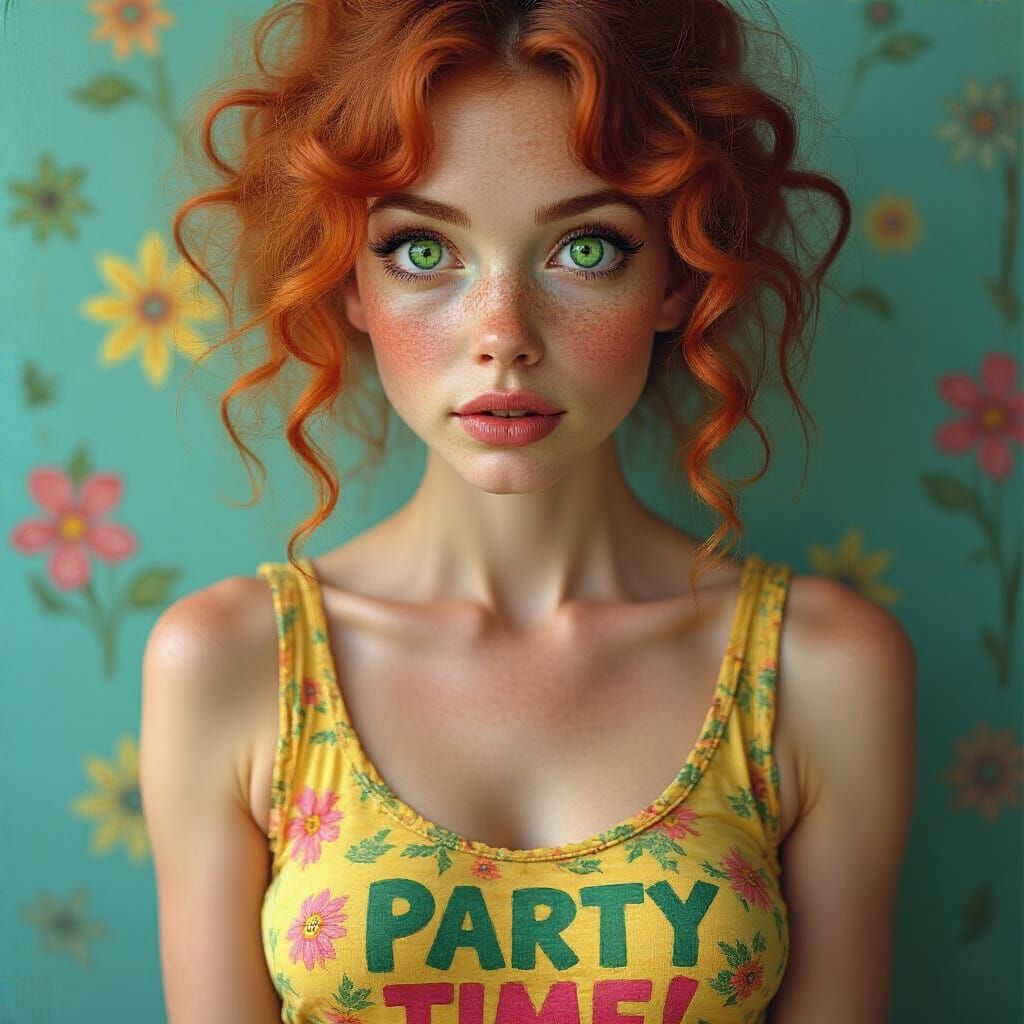 Whimsical Woman with Green Eyes in Hyperrealistic Style