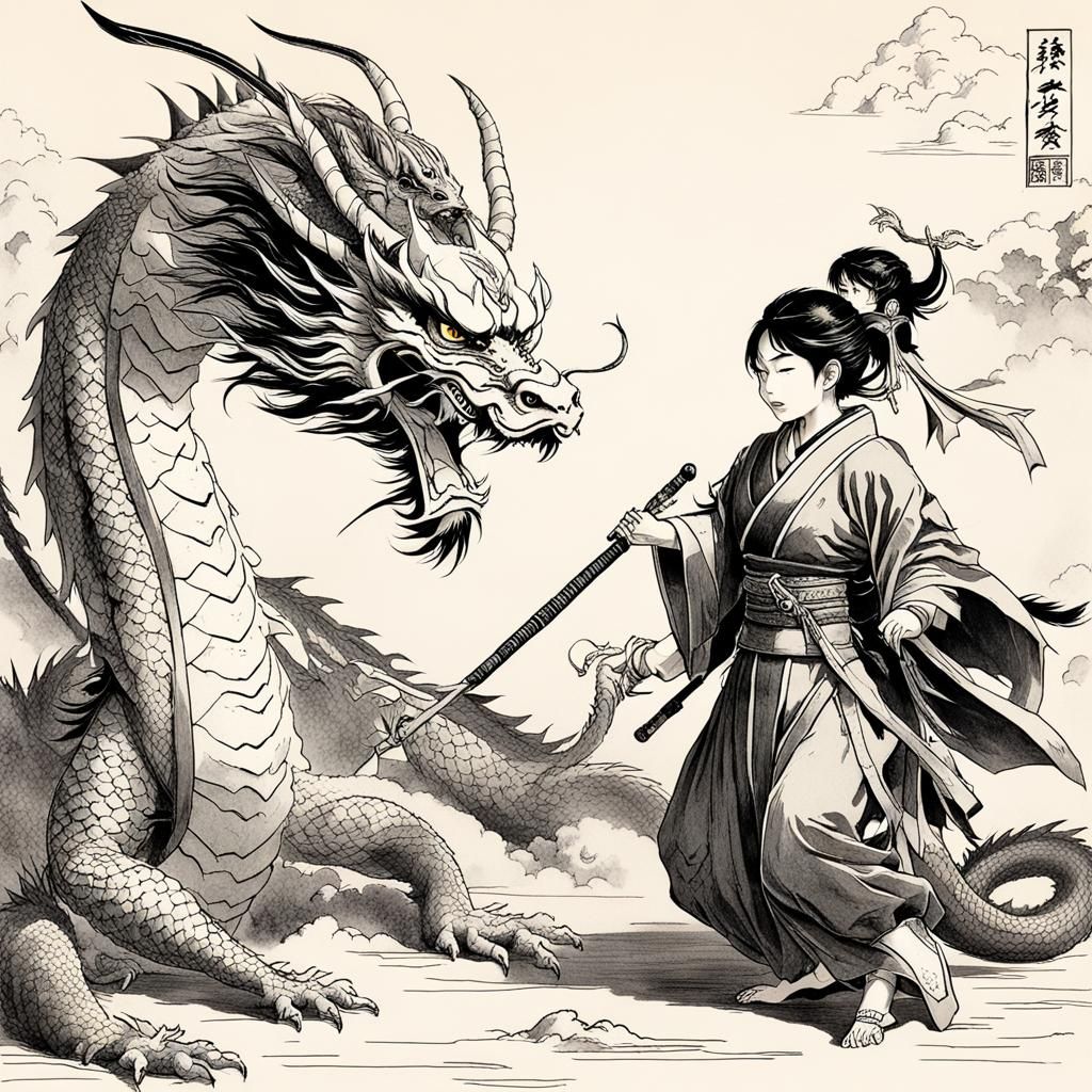 Japanese Dragon Supports Warrior in Training