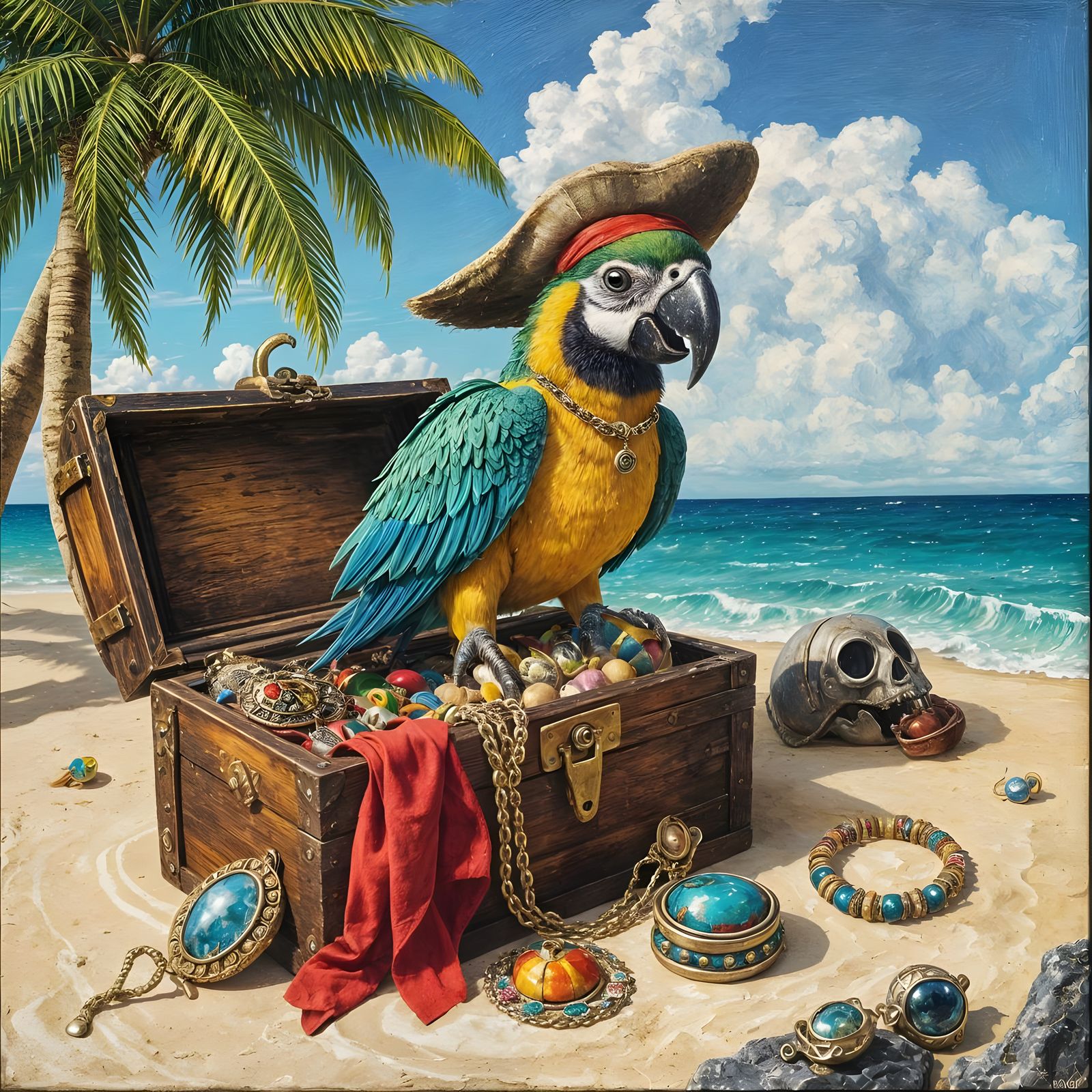 Fashionable Parrot Finds Treasure on Tropical Island
