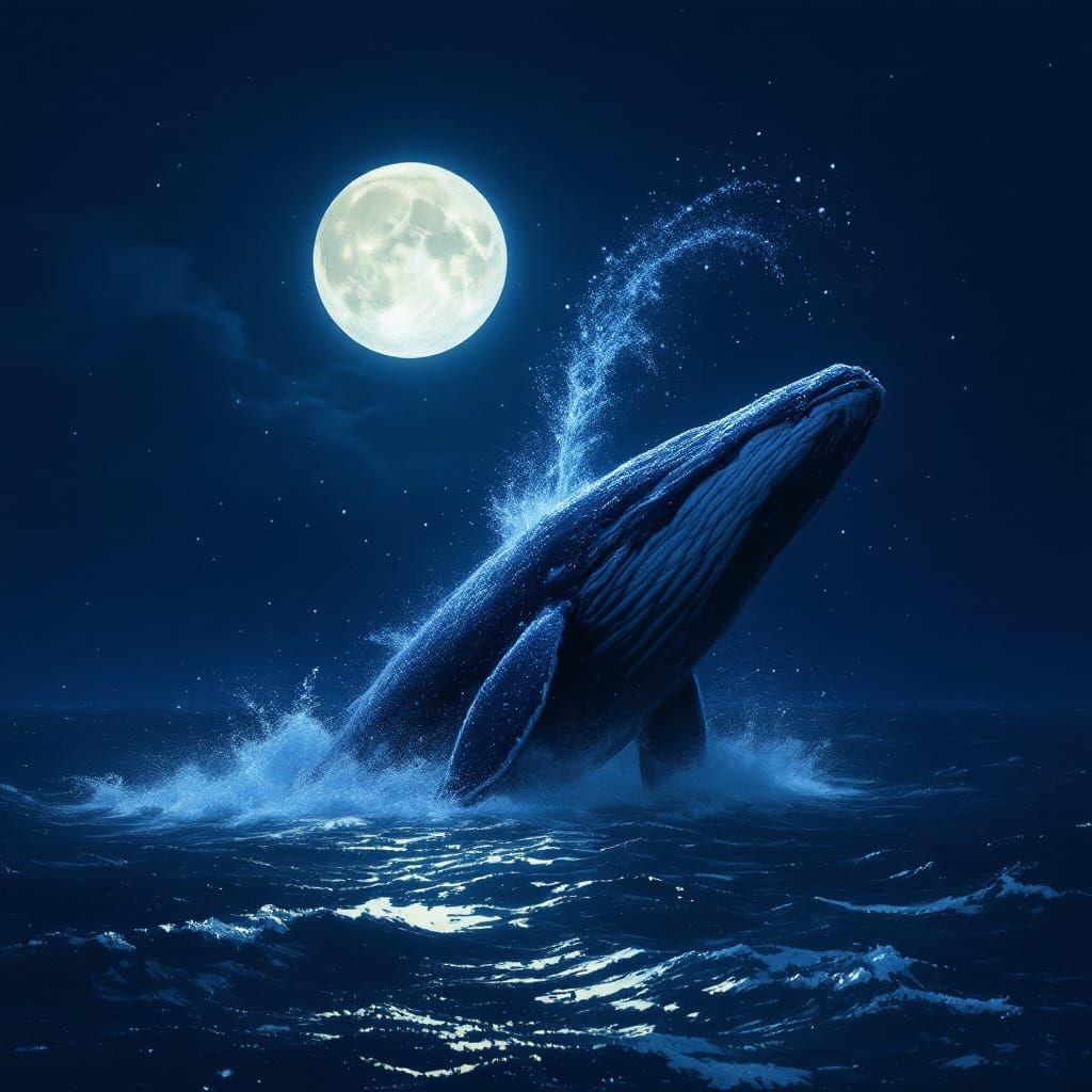 Majestic Whale in Moonlit Ocean