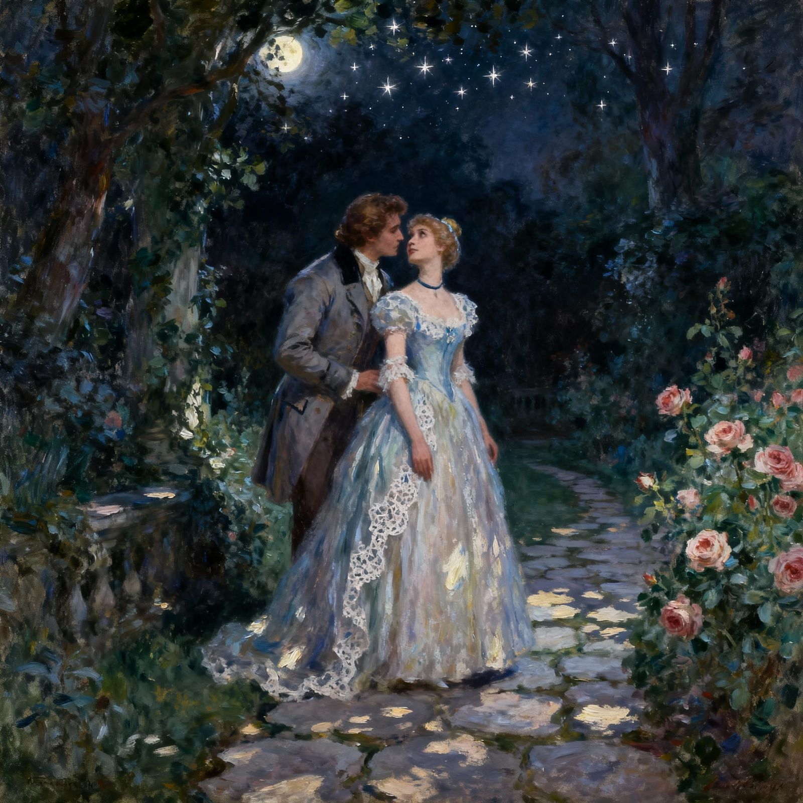 Cinderella & Prince Admire Stars in Secret Garden