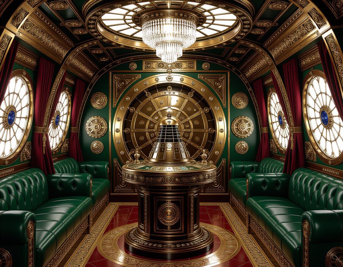 Steampunk TARDIS Interior with Jeweled Tech, as Oil Painting