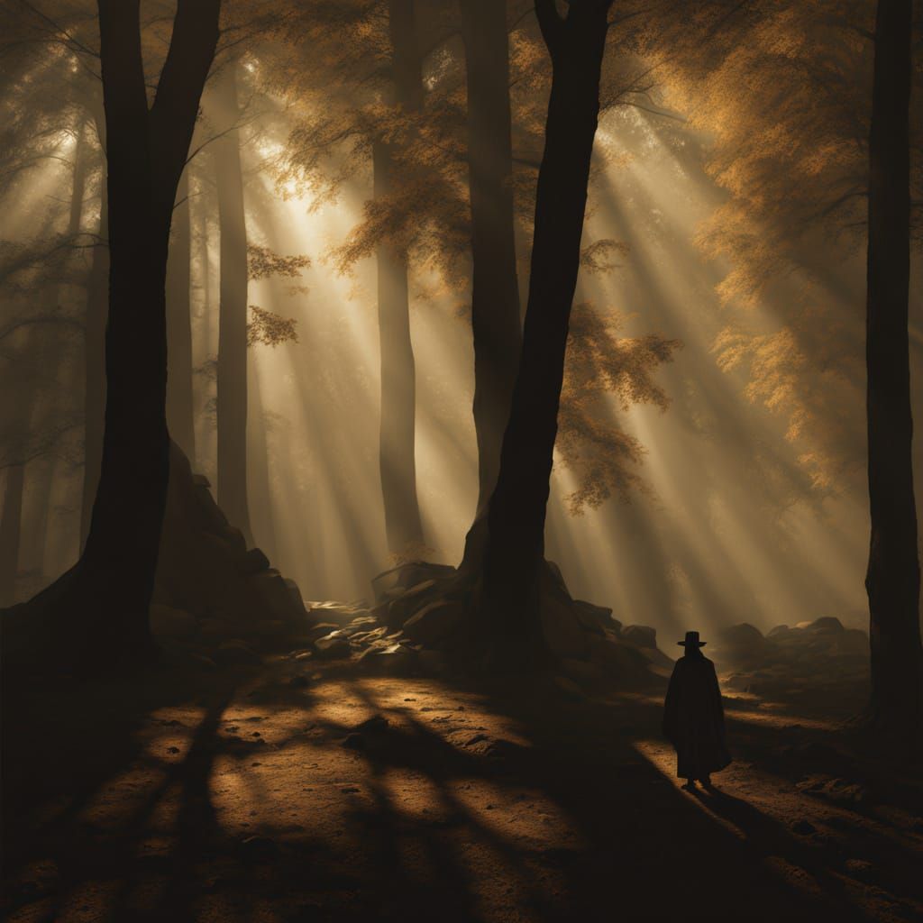 Baroque Forest Scene: Rembrandt-Inspired Oil Painting