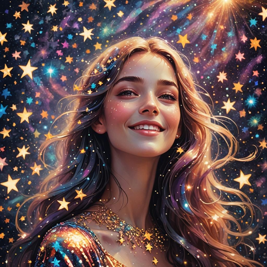 Ethereal Woman in Cosmic Psychedelic Shimmer