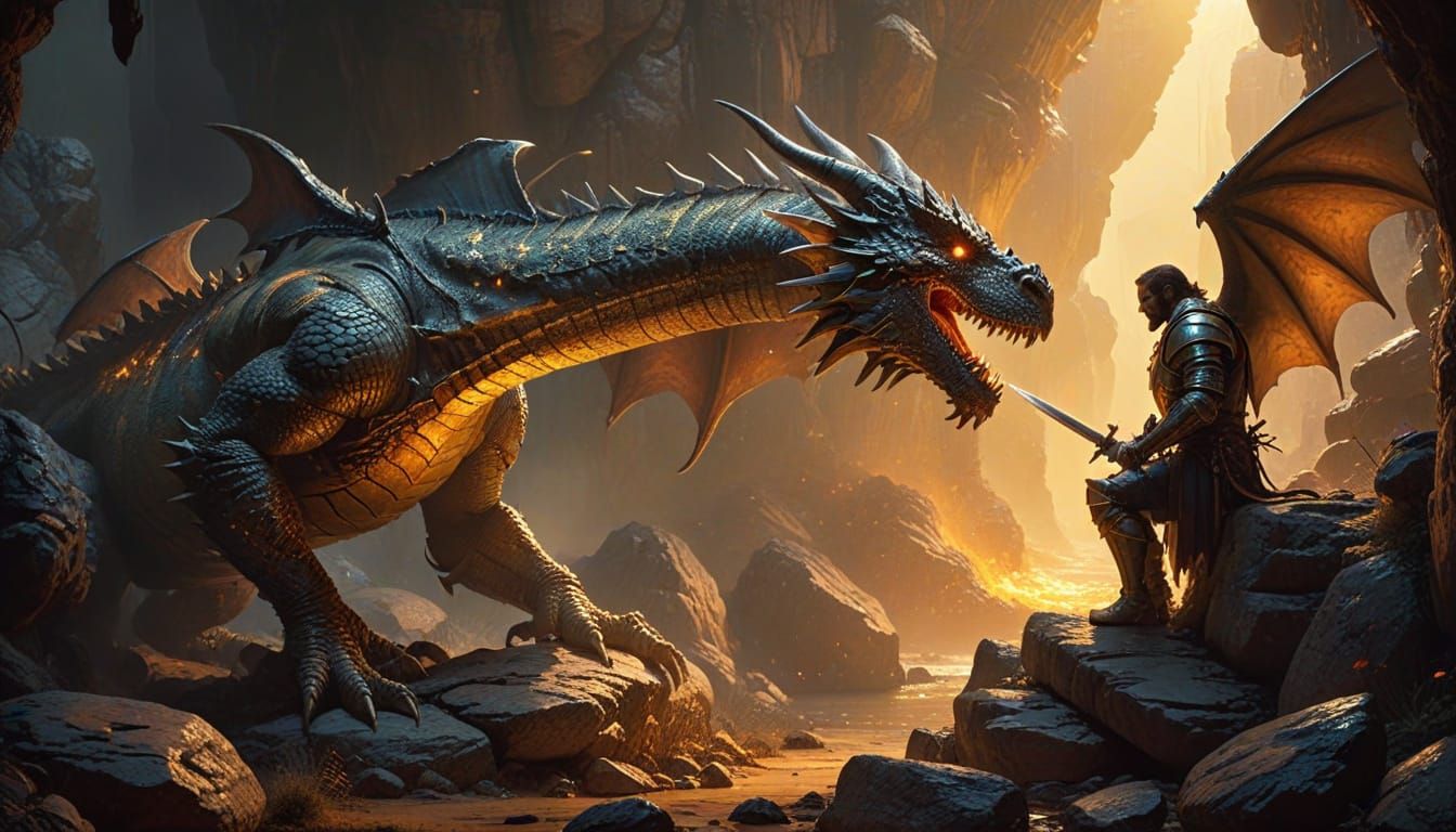 Medieval Knight Heals Dragon in Hidden Cave