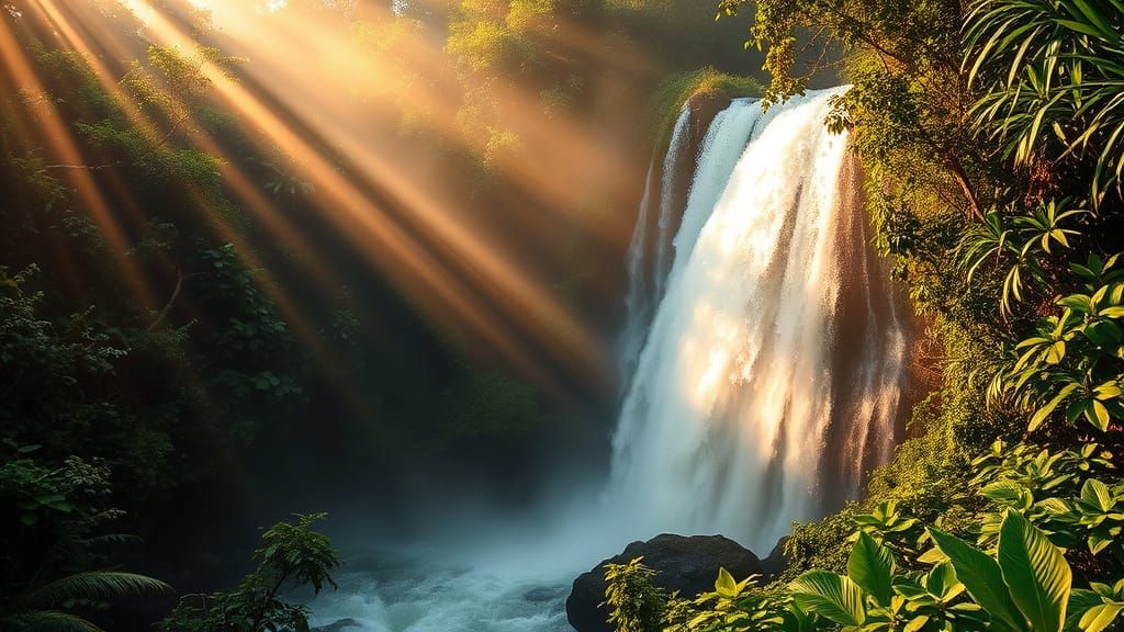 Waterfall in a tropical rainforest