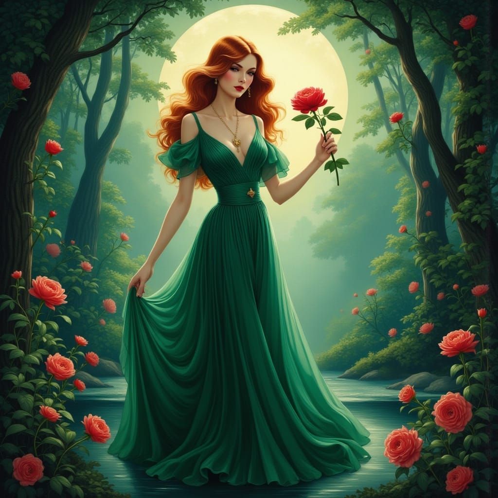 Enchanted Forest Woman in Art Deco Style
