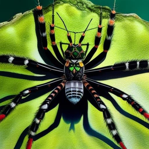 Watercolor Queen Spider with Green Eyes