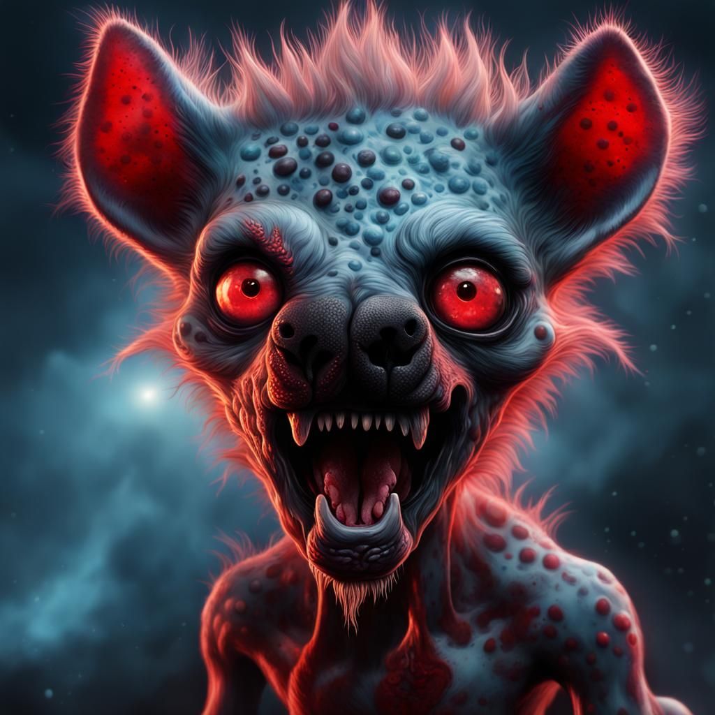 Adorable Alien Hyena Zombie Hybrid in Hyper-Realistic Style