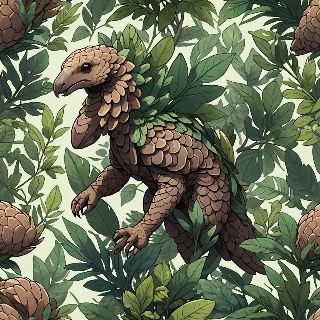 Pangolin Creature with Plant Wings in Anime Style