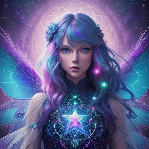 Cosmic Fairy Portrait in a Mystical Forest