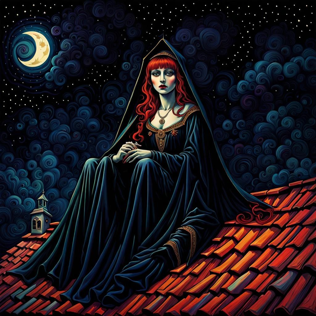 Emo Angel Vampire Witch on Gothic Rooftop