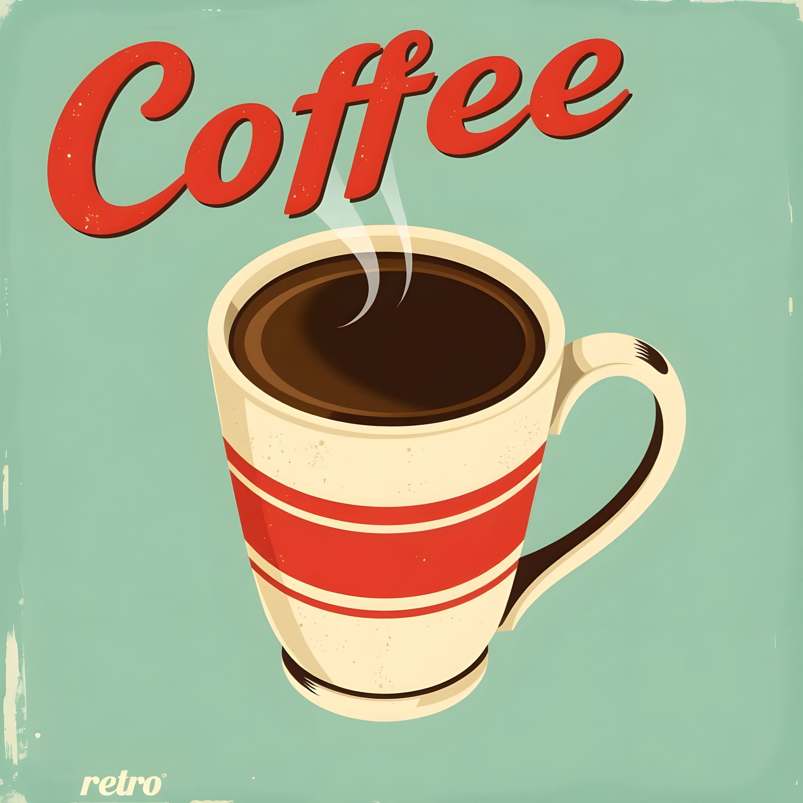 Retro Diner Coffee Illustration in Vintage Distressed Style