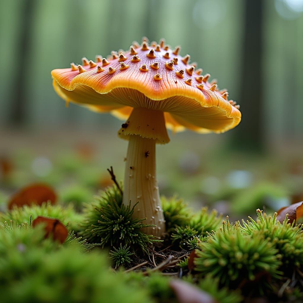 Mushroom in Moss: Botanical Art Illustration
