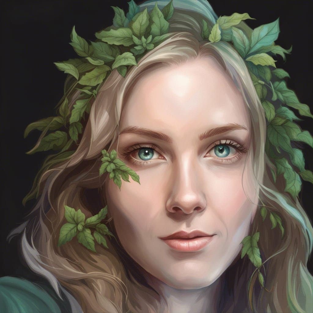 Green Garland Woman: Hyperdetailed Fantasy Portrait