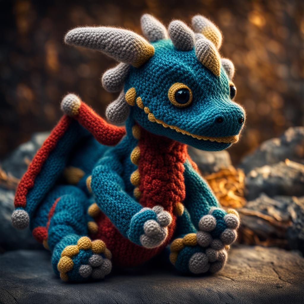 Hyperrealistic Knitted Baby Dragon in HDR