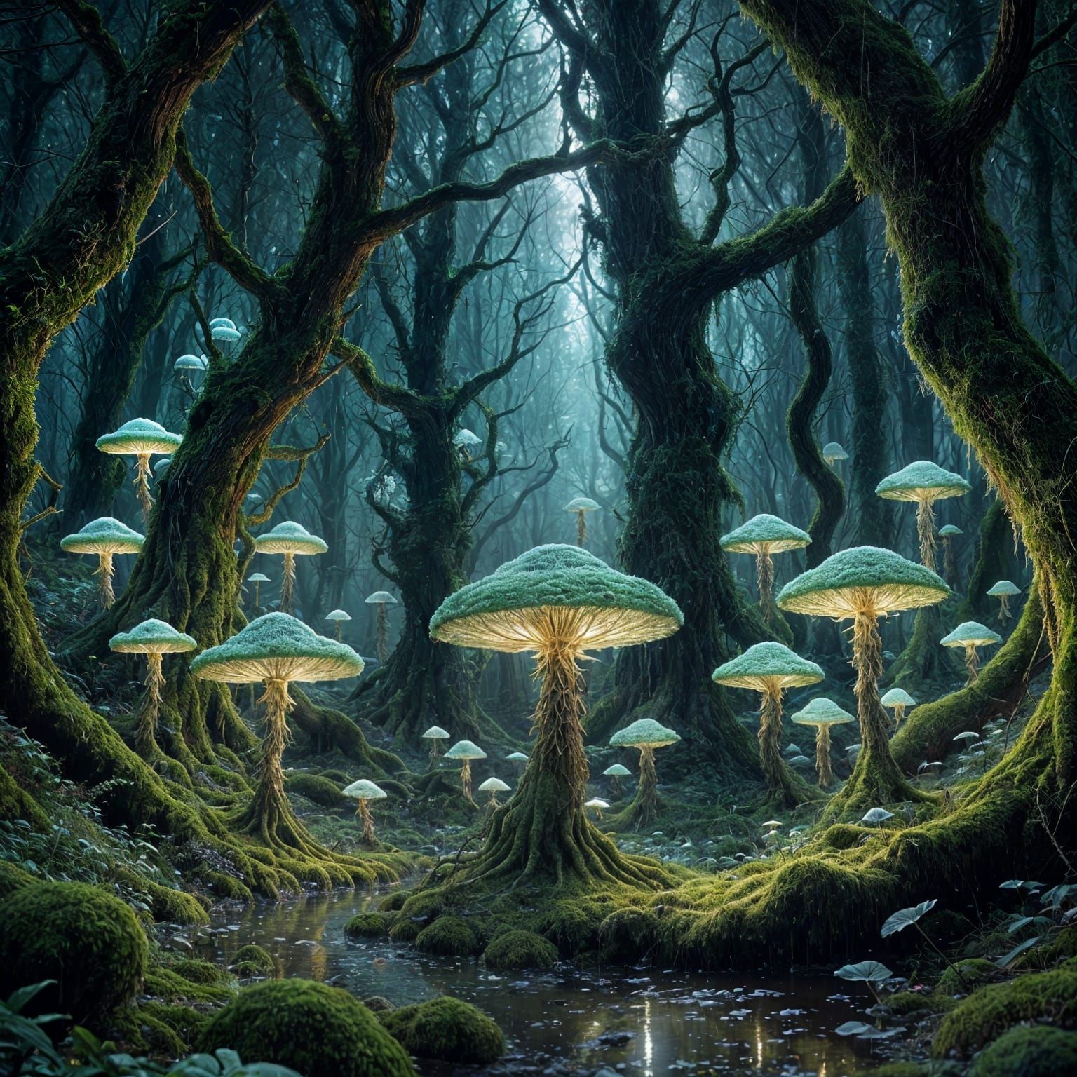 Bioluminescent Forest with Ethereal Fairies