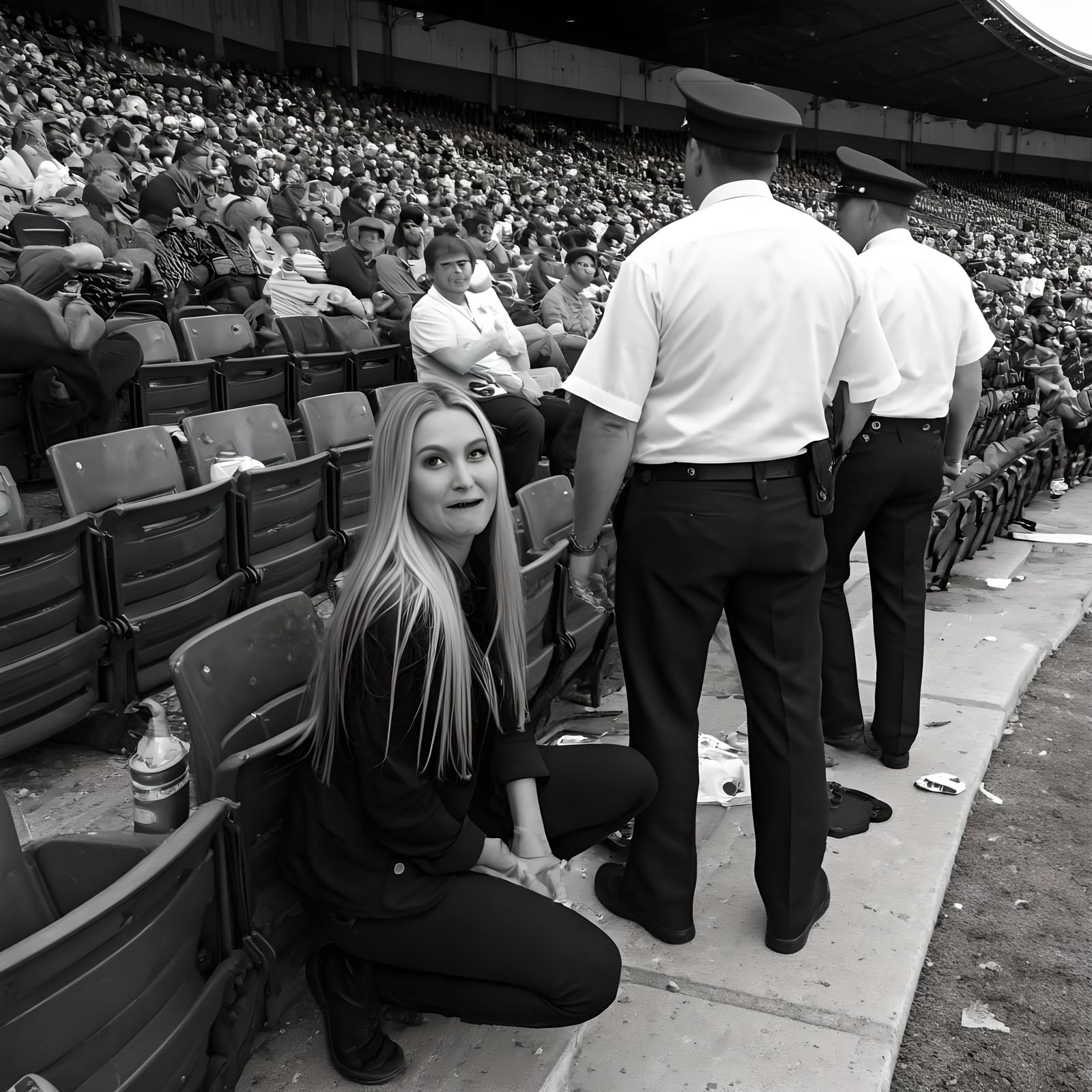 Candid Stadium Scene: Black and White Game Day Photo