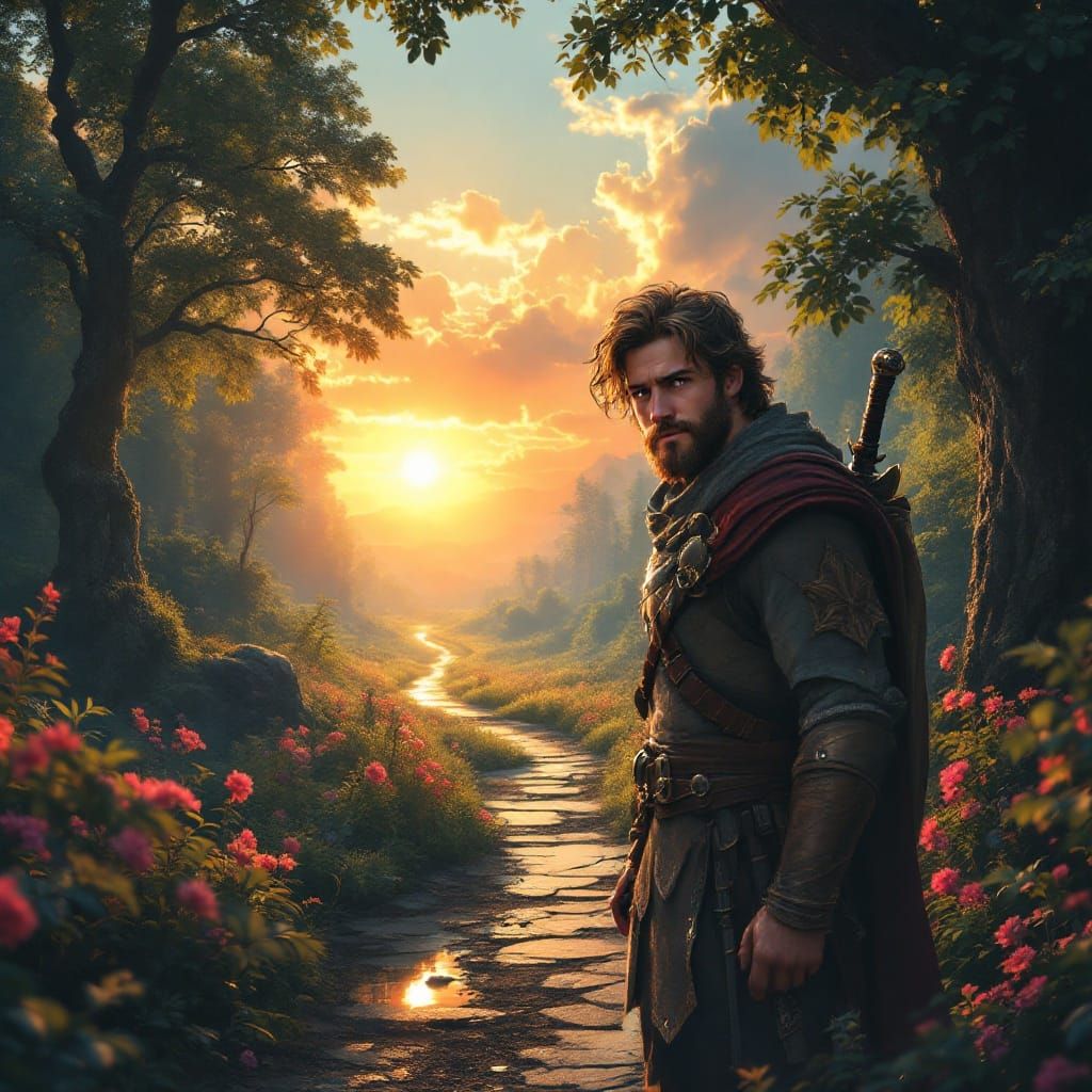Young Paladin Bids Farewell Amidst Vibrant Sunset