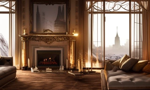 Cozy Penthouse Overlooking Snow-Covered City in Winter