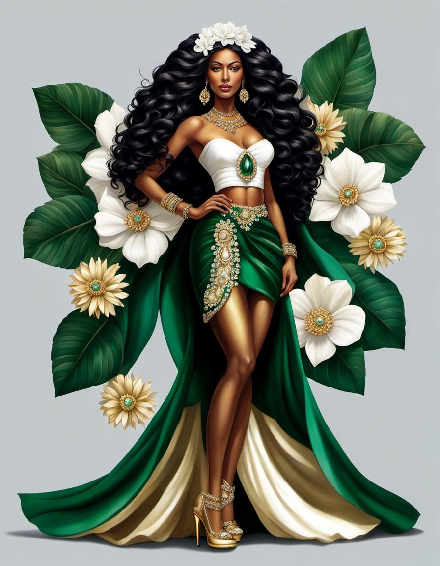 Colombian Woman with Flowers and Emeralds