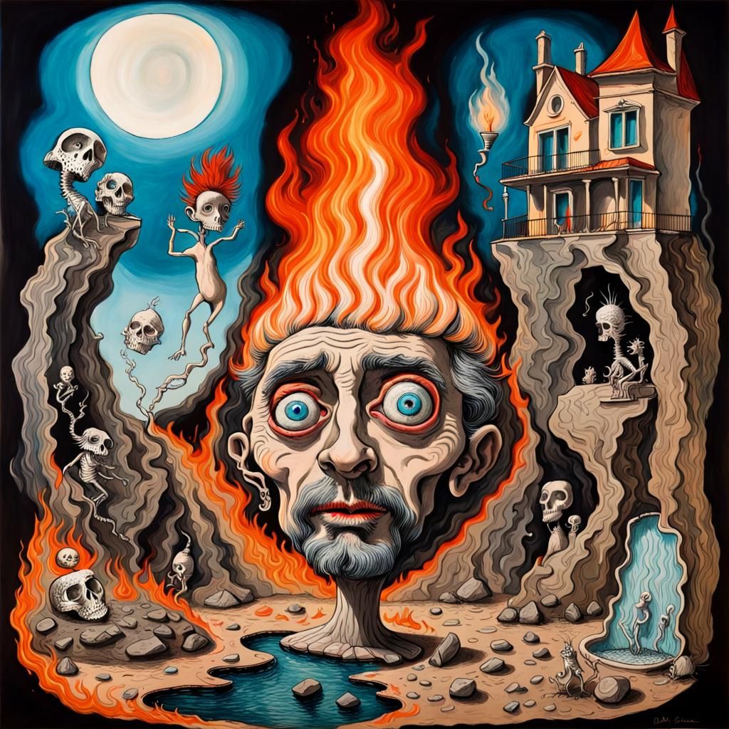 Surreal Rock Dreamscapes in Ink and Glass