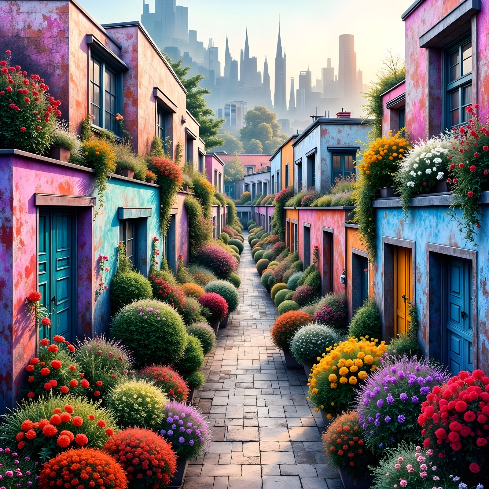 Romantic Rooftop Garden in Watercolor Style