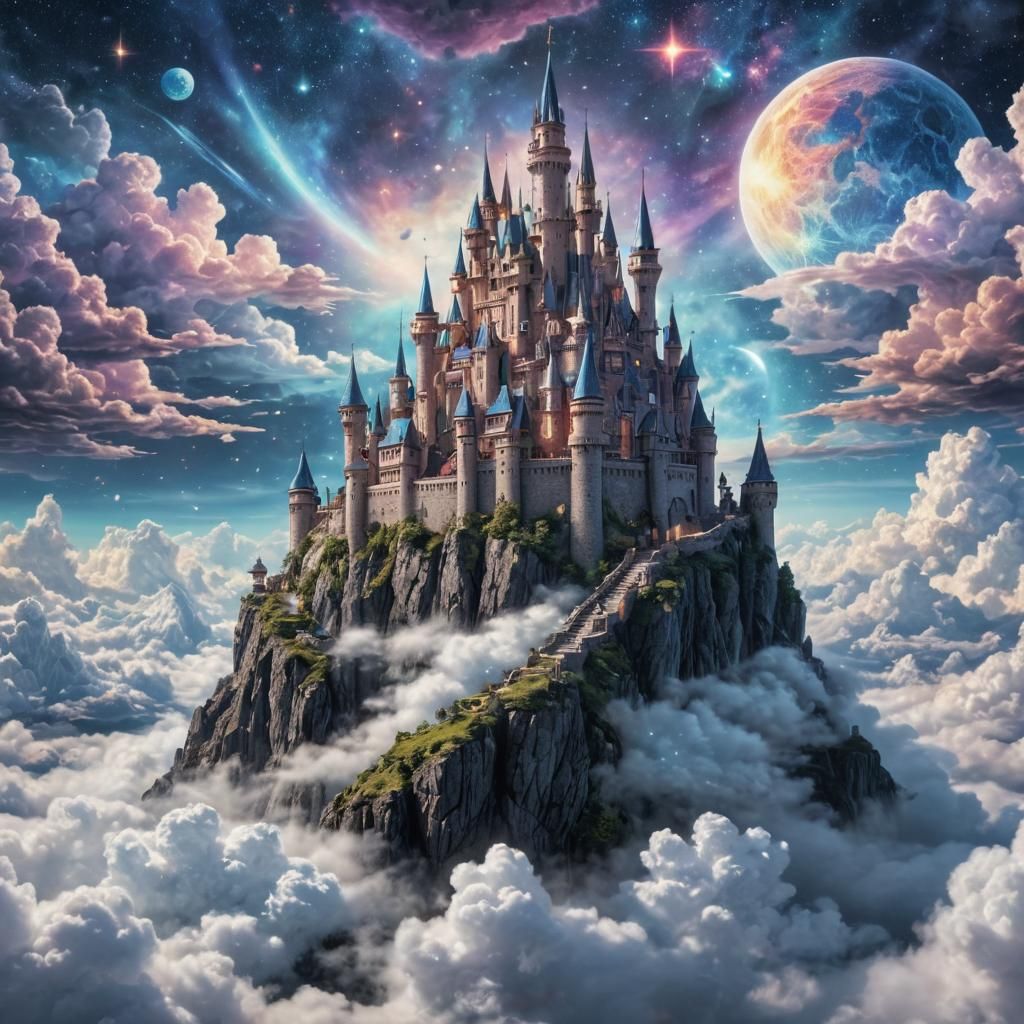 Floating Castle in Cosmic Astral Illustration