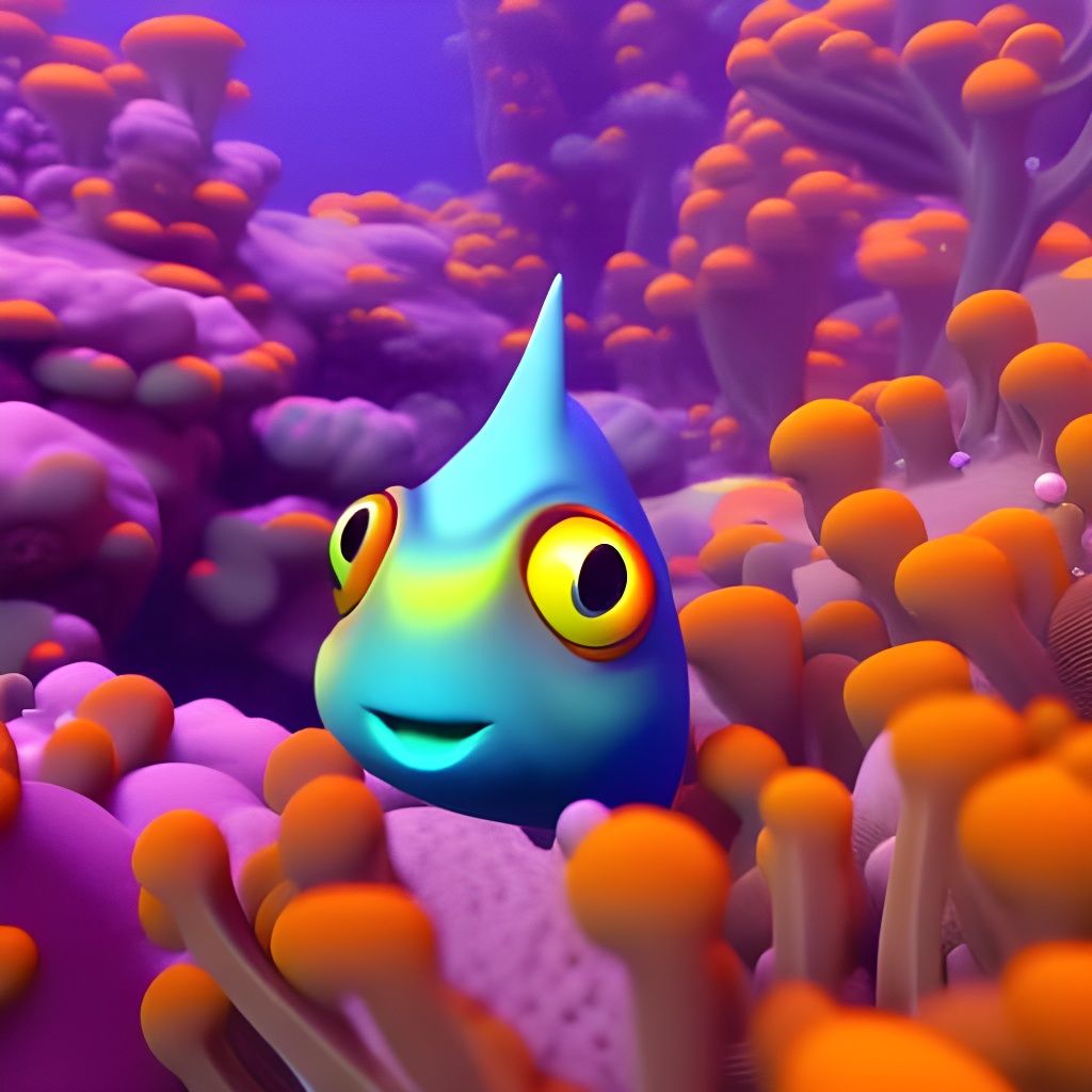 Happy Cartoon Fish Selfie in Pixar Style