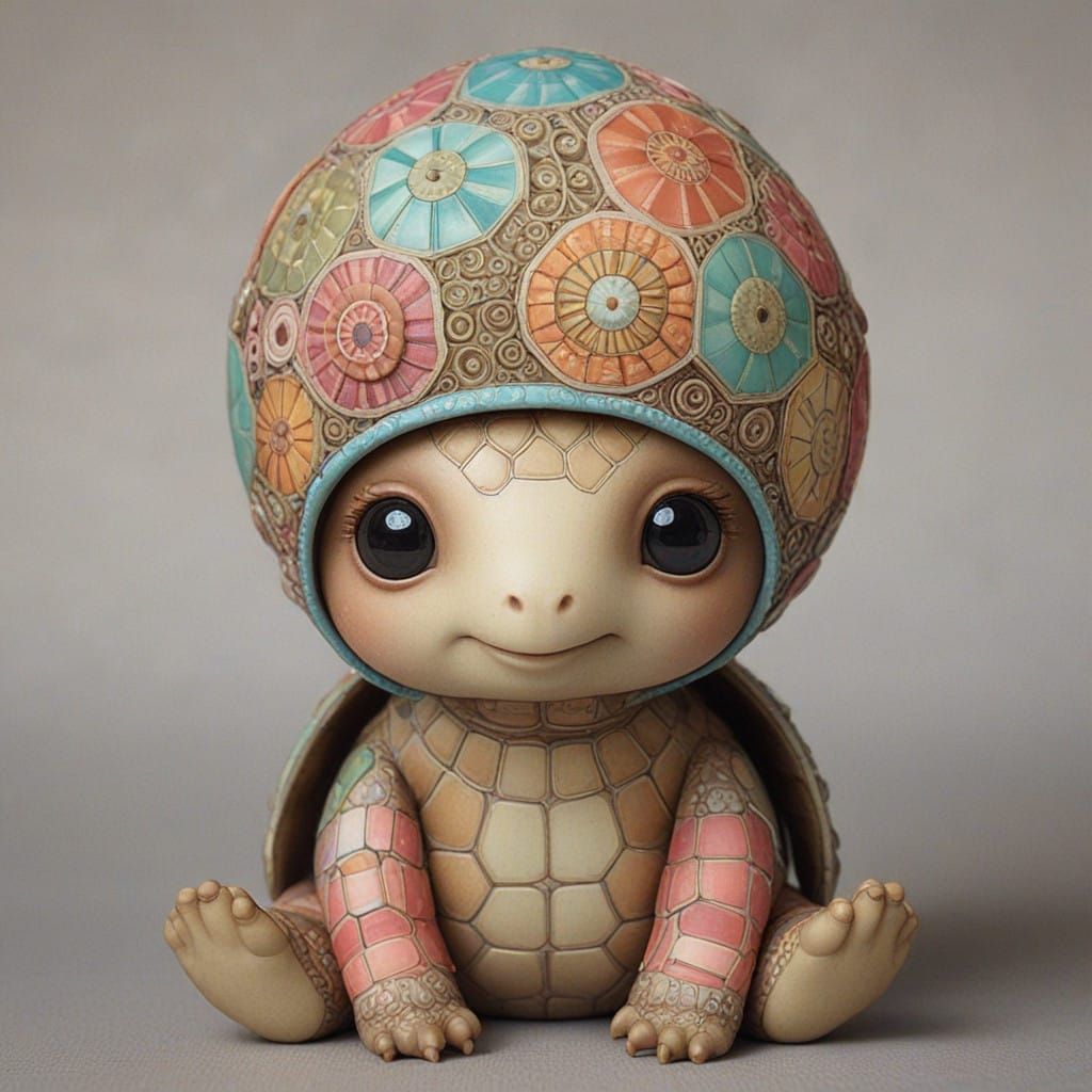 Whimsical Box Turtle with Majong Patchwork Shell in Dreamlik...