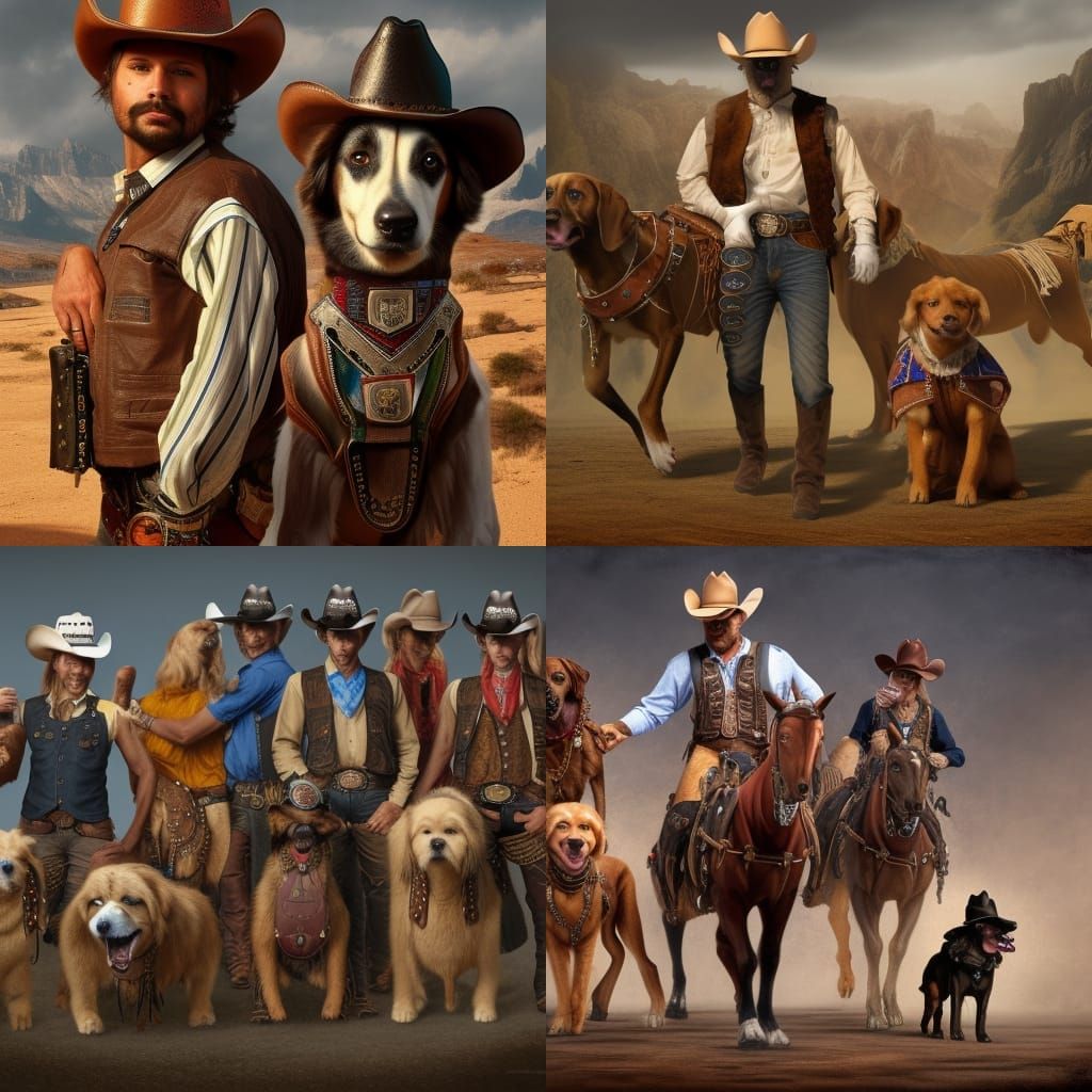Cowboy Dogs in Detailed Matte Painting Style