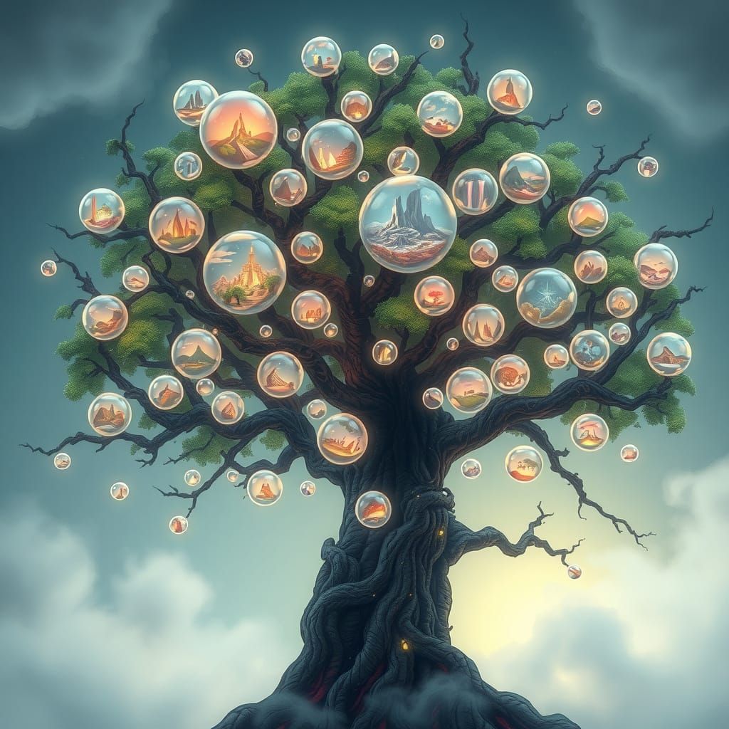 Whimsical Tree of Shimmering Worlds