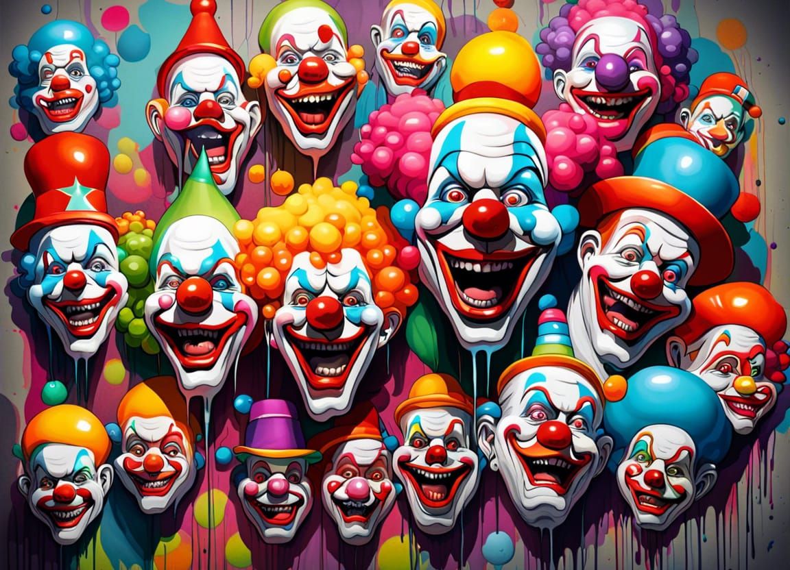 Whimsical Clown Museum Exhibits in Graffiti Style