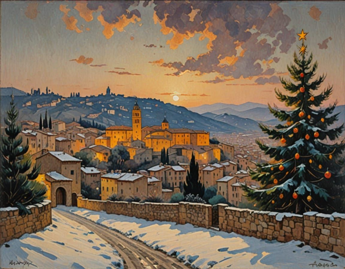 Catalan Christmas Scene in Vibrant Oil Painting