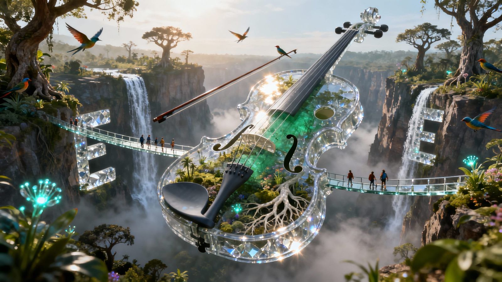 Miniature Jungle Ecosystem Inside Translucent Violin