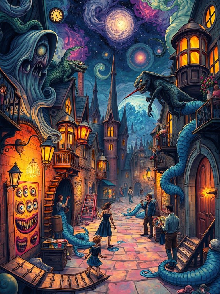 Dark Fantasy Art Comes Alive in a Vibrant Cityscape