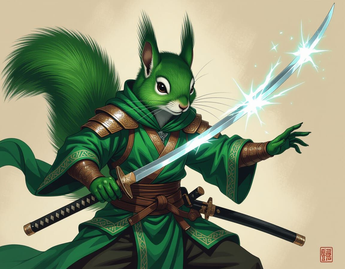 Ninja Squirrel in Rembrandt Chiaroscuro Style