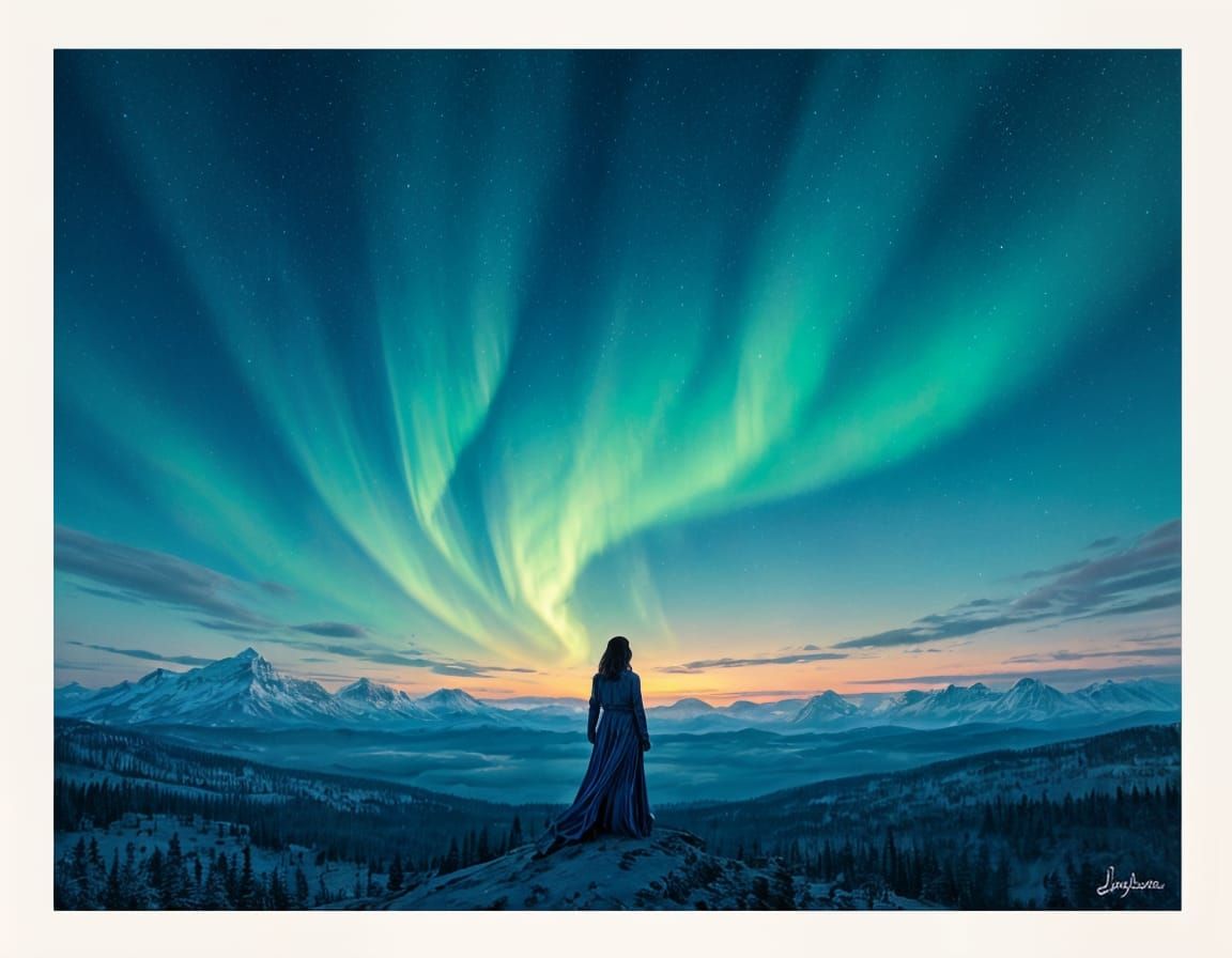 Breathtaking Aurora Borealis Over Snowy Landscape