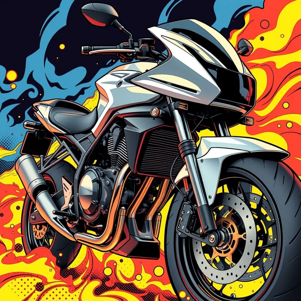 Motorcycle Parts in Dynamic Comic Book Art