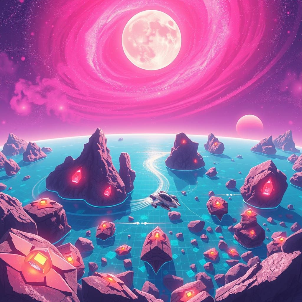 Surreal Cosmic Landscape with Radiant Turquoise Oceans and C...